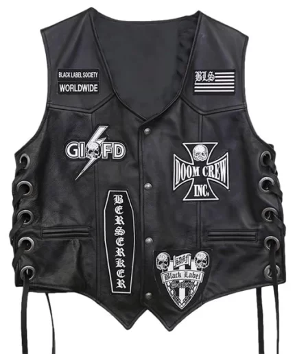 MotorCycle Black Leather Vest for Men front