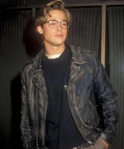 Brad Pitt Vintage Brown Leather Brando Jacket Front View