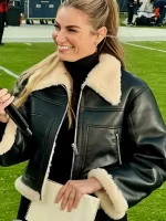 Erin Andrews Black Shearling Leather Jacket Front View