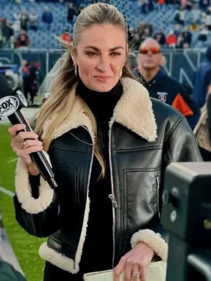 Erin Andrews Black Shearling Leather Jacket Jacket Quality