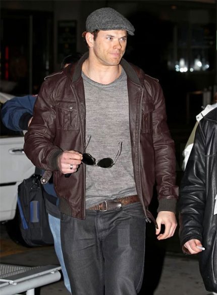Kellan Lutz Dallis Brown Leather Hooded Jacket Front View