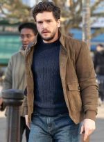 Kit Harington Stallon Brown Suede Leather Trucker Jacket Front View