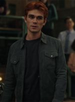 KJ Apa Olive Green Suede Leather Jacket Front View