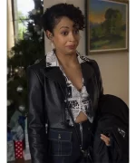 Liza Koshy Black Leather Biker Jacket Front View