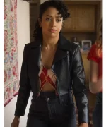 Liza Koshy Black Leather Biker Jacket Side View