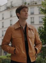 Lucas Bravo Brown Leather Trucker Jacket Front View