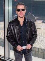 Matt Damon Mystical Black Leather Jacket Front View
