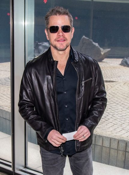 Matt Damon Mystical Black Leather Jacket Front View