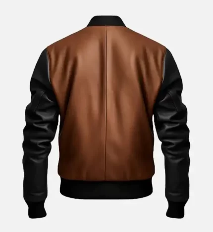 Premium Black Brown Leather Jacket Back View