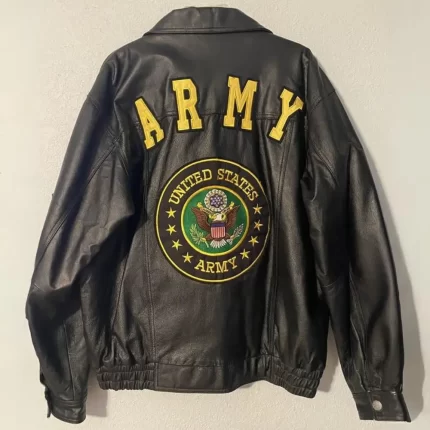 Men Black Leather Jacket Back View