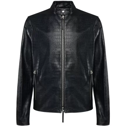 Premium Black Real Leather Jacket Front View
