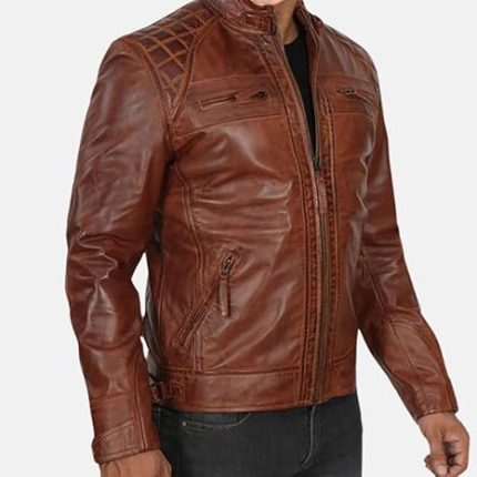 Brown Cafe Racer Leather Jacket Side View