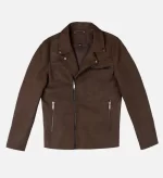 Men Dark Brown Biker Leather Jacket Front View