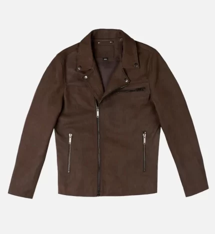 Men Dark Brown Biker Leather Jacket Front View