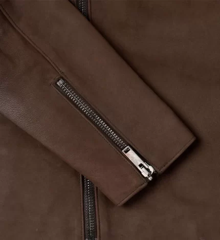Men Dark Brown Biker Leather Jacket Front Texture