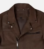 Men Dark Brown Biker Leather Jacket Zip Closure