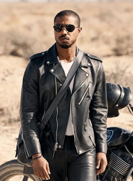 Michael B Jordon Biker Leather Jacket Front View