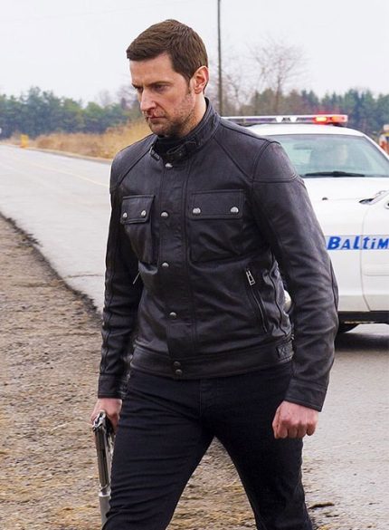 Richard Armitage Hannibal Season 3 Black Trucker Leather Jacket Front View
