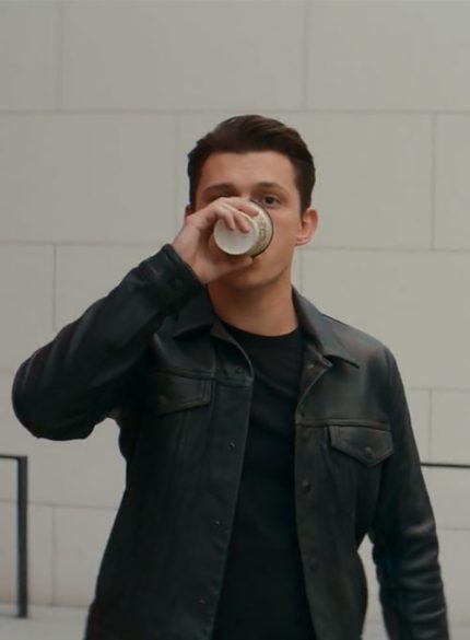 Tom Holland Black Leather Tucker Jacket Front View