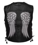 Walking Dead Daryl Dixon Angel Wings Black Leather Vest Back View