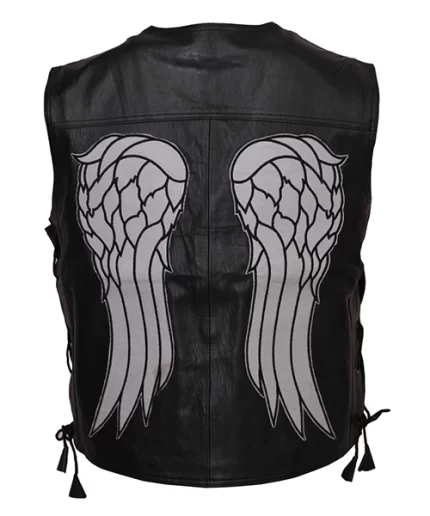 Walking Dead Daryl Dixon Angel Wings Black Leather Vest Back View