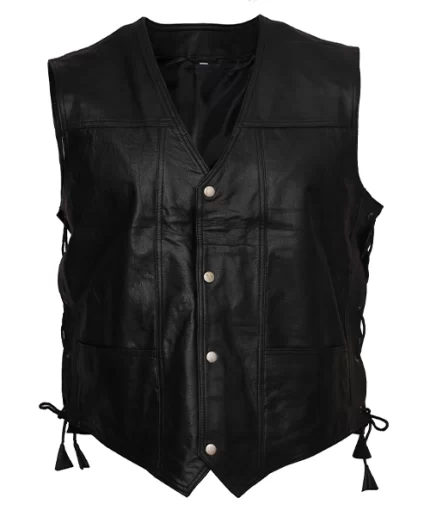 Walking Dead Daryl Dixon Angel Wings Black Leather Vest Front View