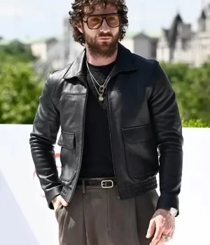 28 Years Later 2025 Aaron Taylor Black Leather Trucker Jacket Front View