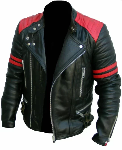 Classic Brando Black Leather Motorcycle Jacket Front View