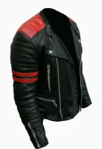 Classic Brando Black Leather Motorcycle Jacket Side View