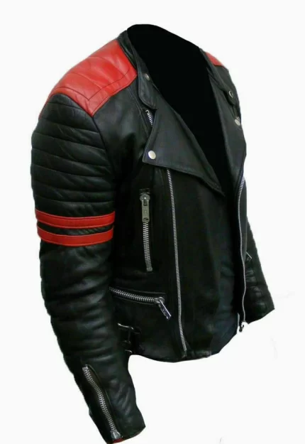Classic Brando Black Leather Motorcycle Jacket Side View