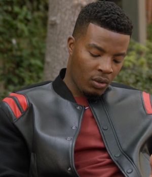 Daniel Ezra Black Leather Varsity Jacket Closeup Details