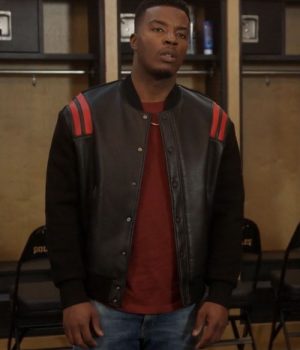 Daniel Ezra Black Leather Varsity Jacket Front View