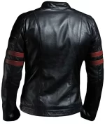 Fight Club Retro Black Biker Leather Jacket Back View