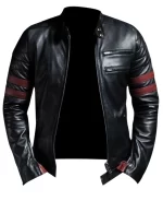 Fight Club Retro Black Biker Leather Jacket Front View