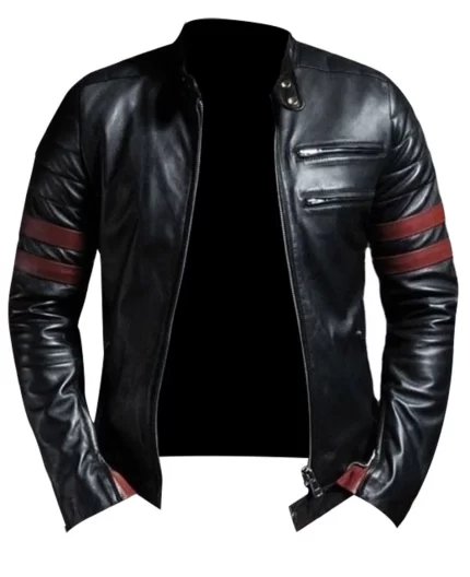 Fight Club Retro Black Biker Leather Jacket Front View