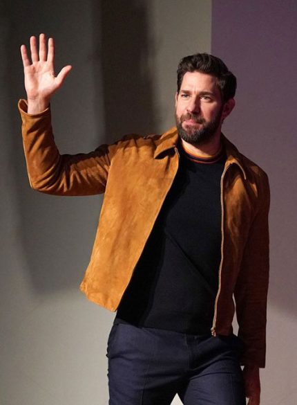 John Krasinski Brown Suede Leather Jacket Side View