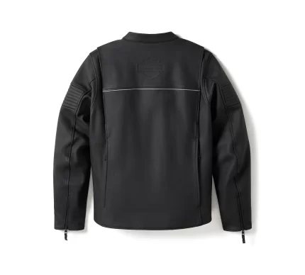 Men Black Leather Riding Jacket Back View