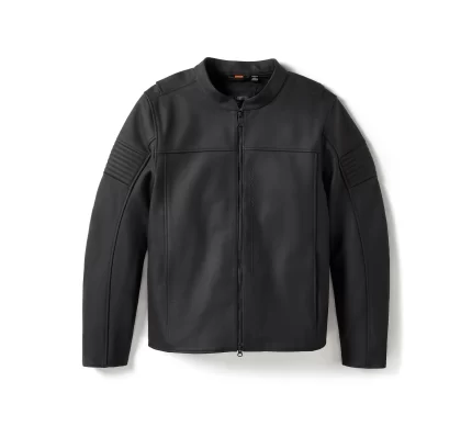 Men Black Leather Riding Jacket Front View