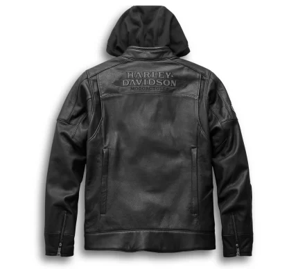 Men Swingarm 3 in 1 Black Leather Jacket Back View