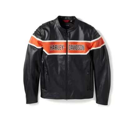 Men Trenton Black Leather Riding Jacket Front View