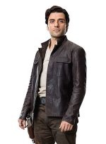Oscar Isaac Ranchson Black Leather Trucker Jacket Closeup Details