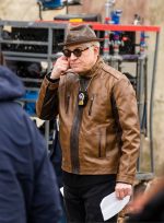 Steve Martin Brown Leather Trucker Jacket Front View