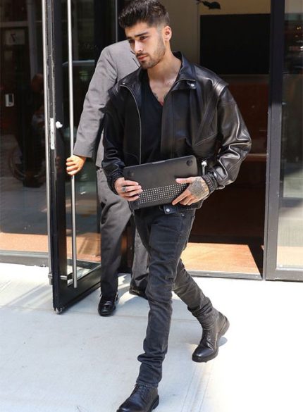 Zayn Malik Black Leather Jacket Front View