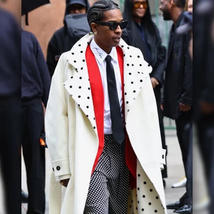A$AP Rocky NYC 2025 White Wool Coat Front View