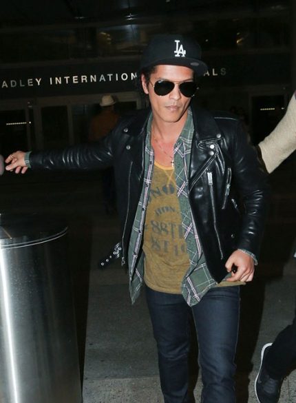 Bruno Mars Ranchson Black Leather Jacket Front View