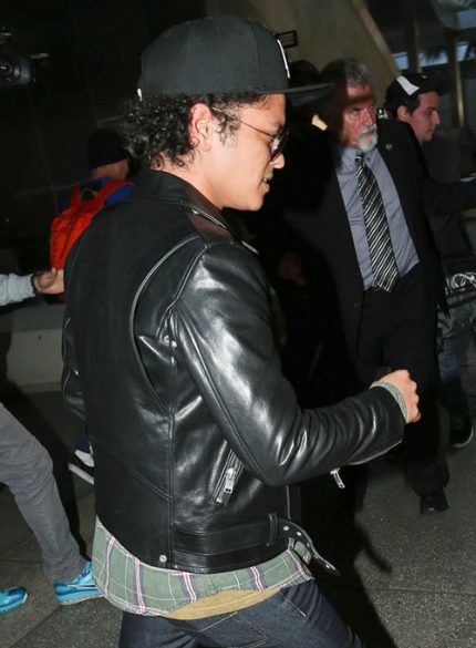 Bruno Mars Ranchson Black Leather Jacket Side View