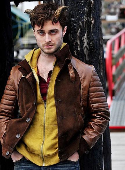 Daniel Radcliffe Horns Brown Suede Leather Jacket Front View