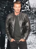 David Beckham Black Leather Jacket Front View
