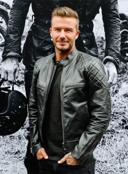 David Beckham Black Leather Jacket Side View