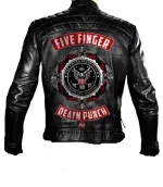 Death Punch Black Leather Biker Jacket Back View